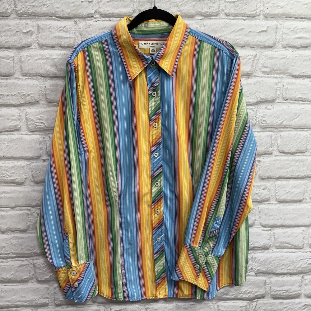 Vintage Tommy Hilfiger Top Women Size 18 Rainbow Striped Y2K Classic Festival‎
